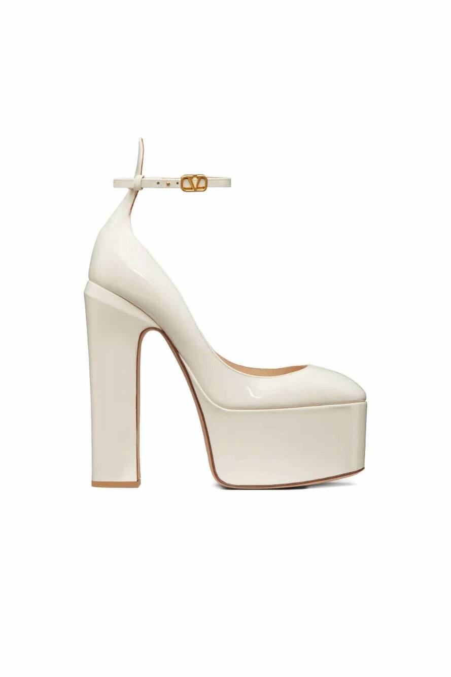 NEW VALENTINO GARAVANI women's tan-go 155mm platform pump heels in light ivory